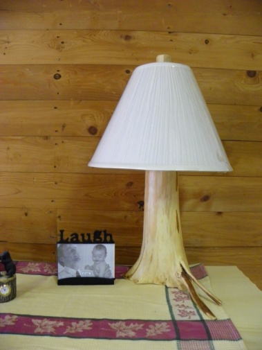 Log lamp with flair woodwork by Adirondack LogWorks