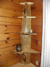 Custom rustic log corner bookshelf by Adirondack LogWorks