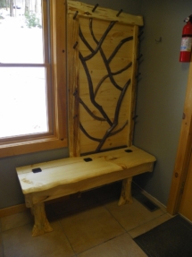 Custom rustic twig rack and log bench furniture by Adirondack LogWorks