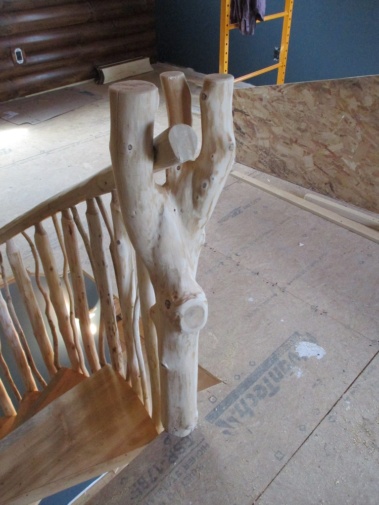 Custom rustic log railings and post by Adirondack LogWorks